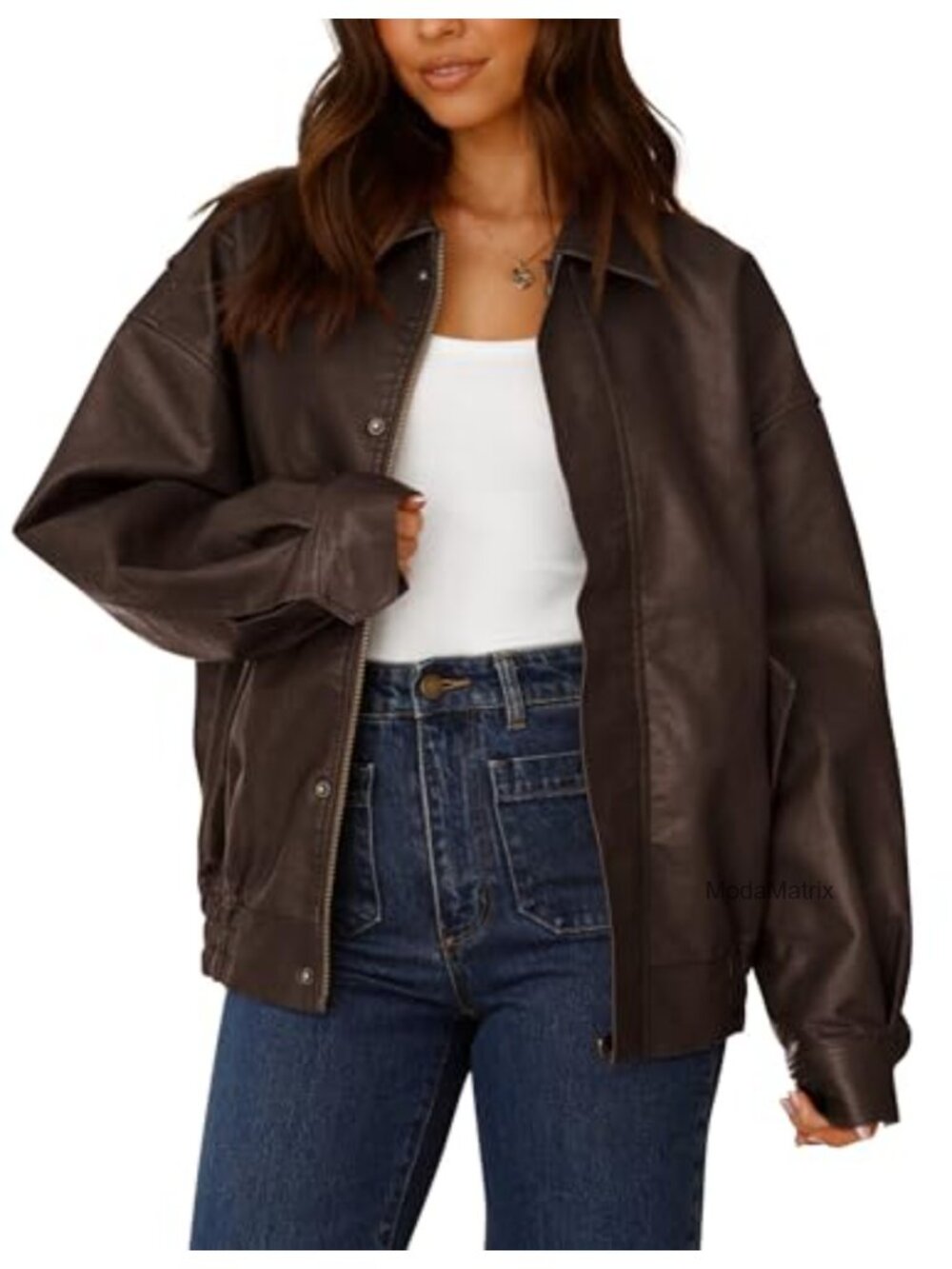 Faux Leather Motorcycle Jacket Oversized Zip Up Moto Biker Coat